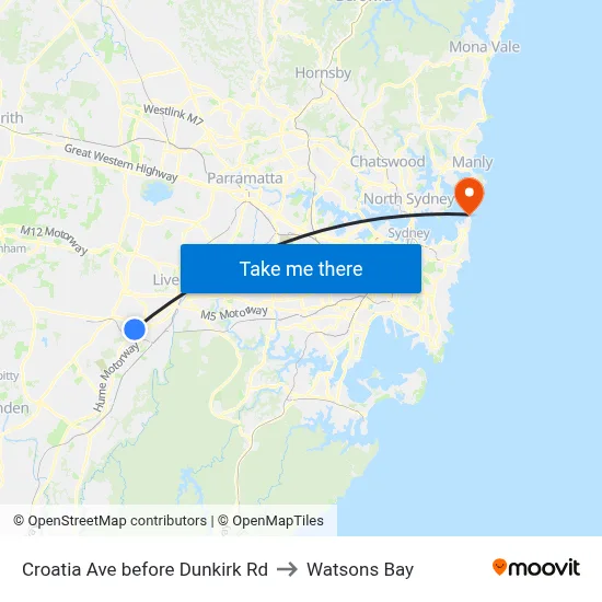 Croatia Ave before Dunkirk Rd to Watsons Bay map