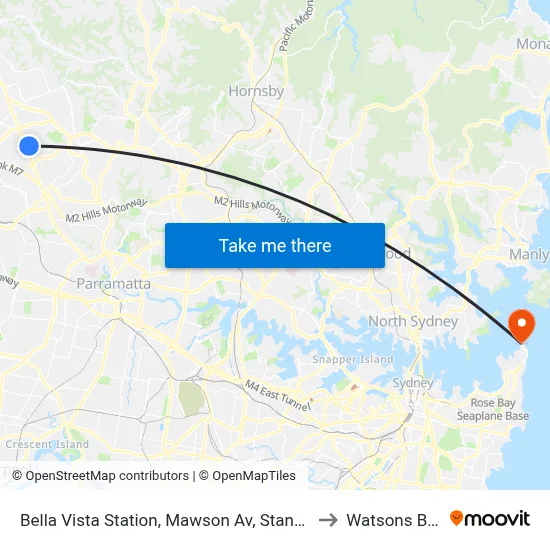 Bella Vista Station, Mawson Av, Stand A to Watsons Bay map