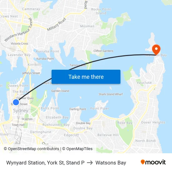 Wynyard Station, York St, Stand P to Watsons Bay map