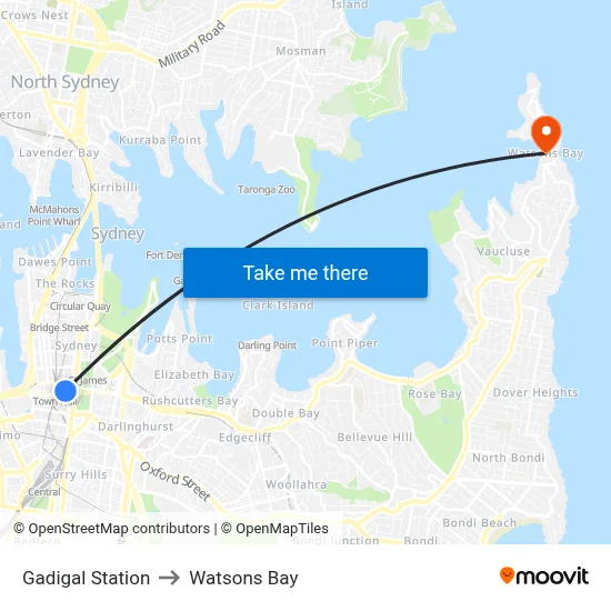 Gadigal Station to Watsons Bay map