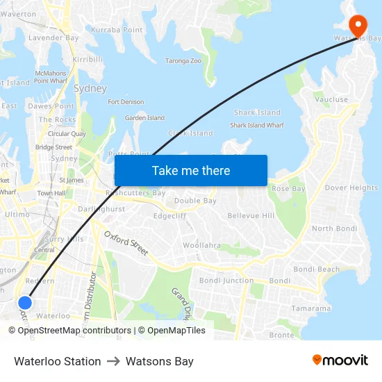 Waterloo Station to Watsons Bay map