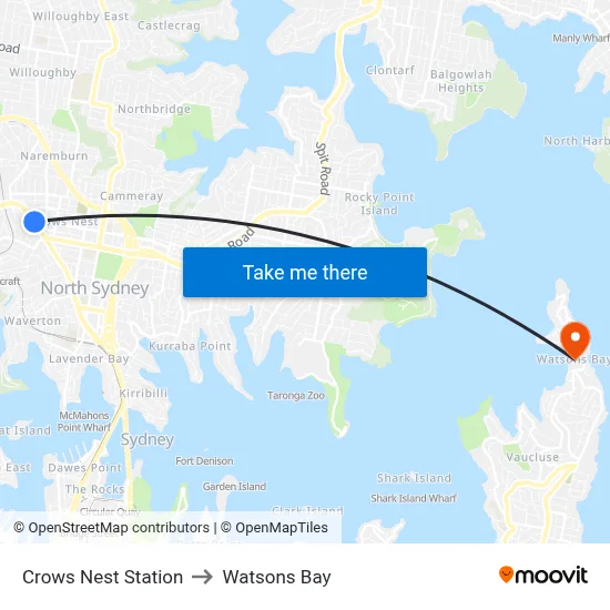 Crows Nest Station to Watsons Bay map