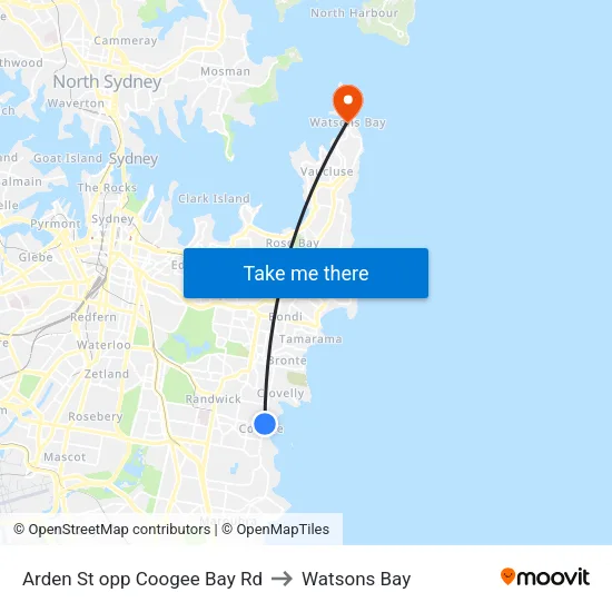 Arden St opp Coogee Bay Rd to Watsons Bay map