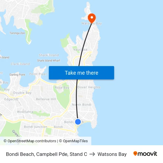 Bondi Beach, Campbell Pde, Stand C to Watsons Bay map