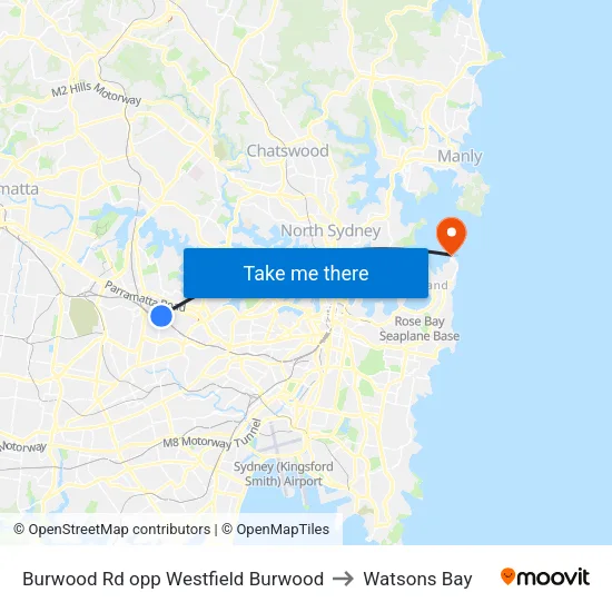 Burwood Rd opp Westfield Burwood to Watsons Bay map
