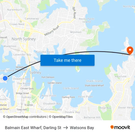 Balmain East Wharf, Darling St to Watsons Bay map