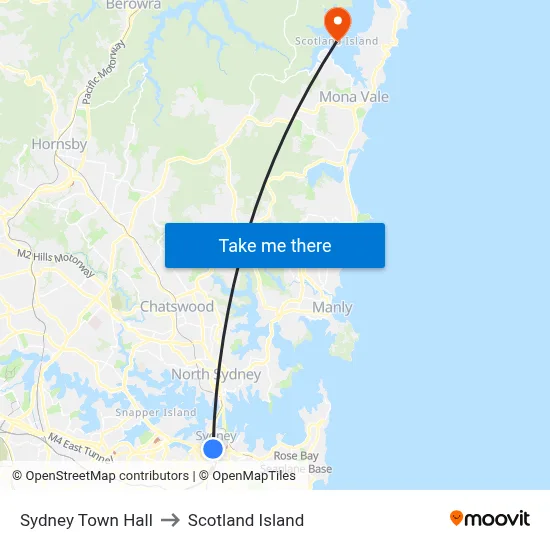 Sydney Town Hall to Scotland Island map
