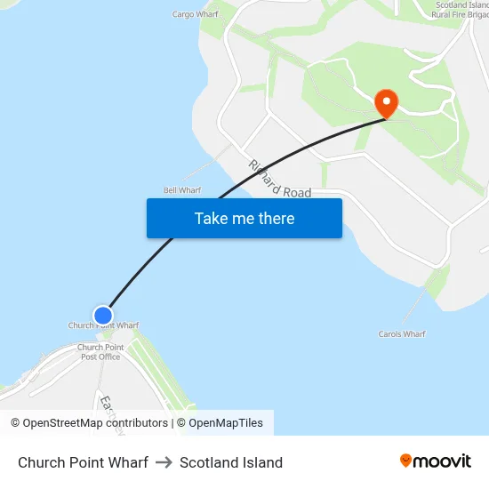 Church Point Wharf to Scotland Island map
