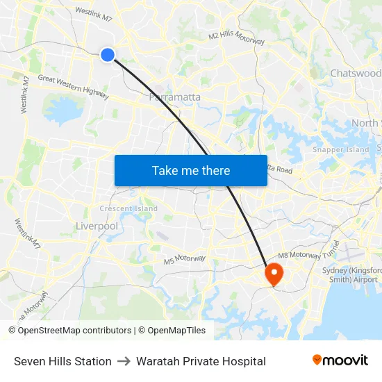 Seven Hills Station to Waratah Private Hospital map