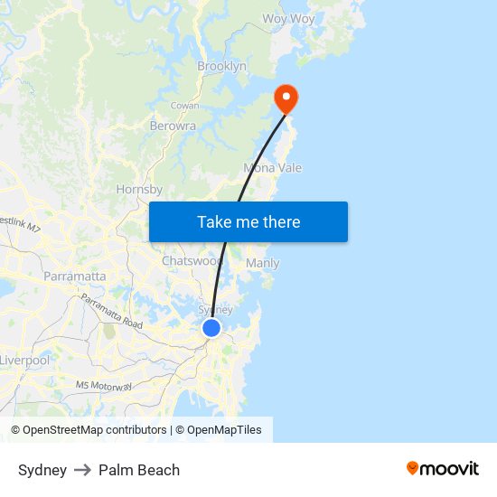 Sydney to Palm Beach map