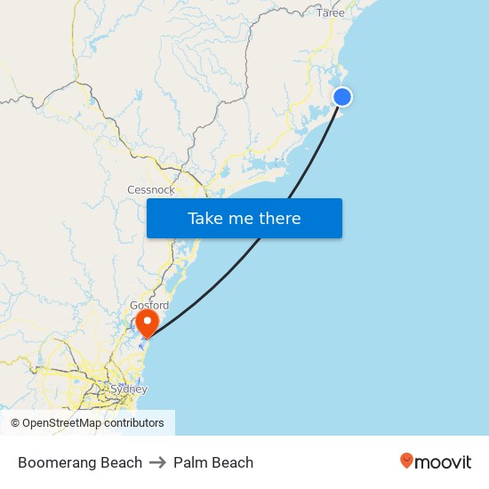 Boomerang Beach to Palm Beach map