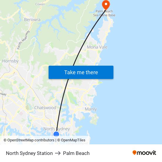 North Sydney Station to Palm Beach map