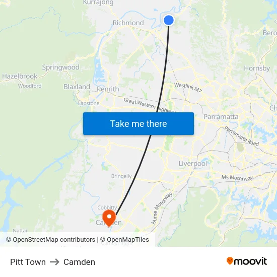 Pitt Town to Camden map