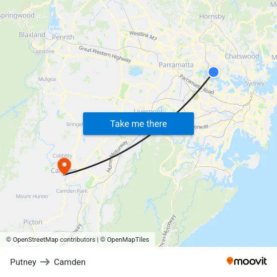 Putney to Camden map