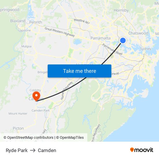 Ryde Park to Camden map