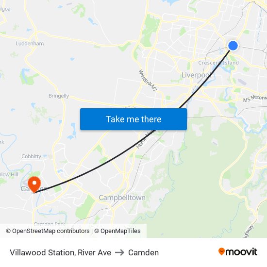 Villawood Station, River Ave to Camden map