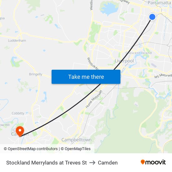 Stockland Merrylands at Treves St to Camden map