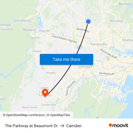 The Parkway at Beaumont Dr to Camden map