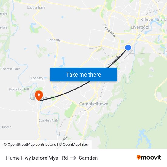 Hume Hwy before Myall Rd to Camden map