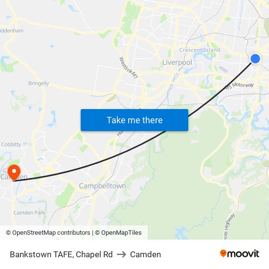 Bankstown TAFE, Chapel Rd to Camden map