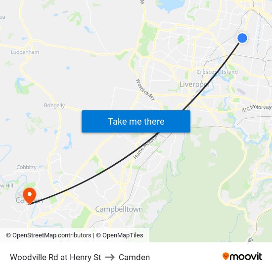Woodville Rd at Henry St to Camden map