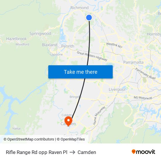 Rifle Range Rd opp Raven Pl to Camden map