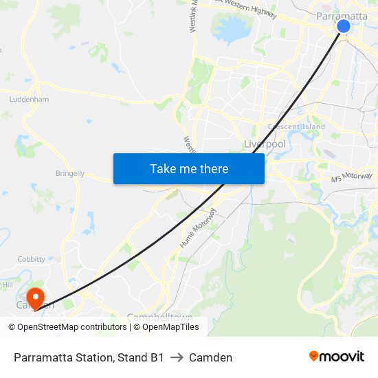 Parramatta Station, Stand B1 to Camden map