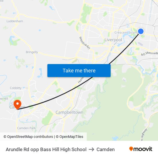Arundle Rd opp Bass Hill High School to Camden map
