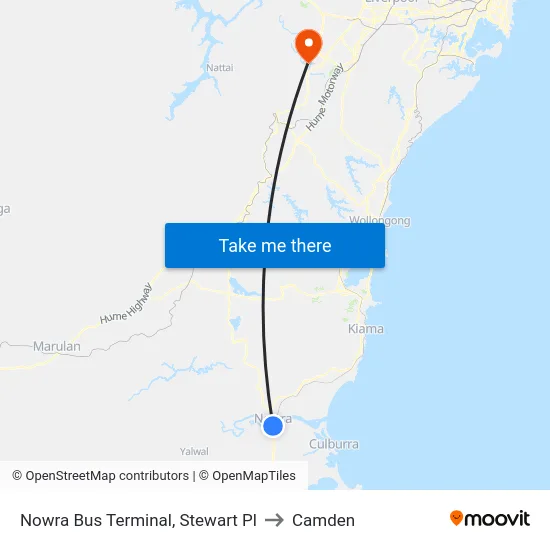Nowra Bus Terminal, Stewart Pl to Camden map