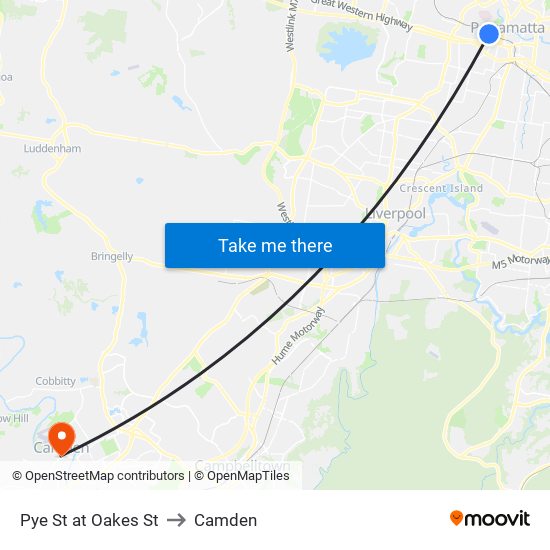 Pye St at Oakes St to Camden map