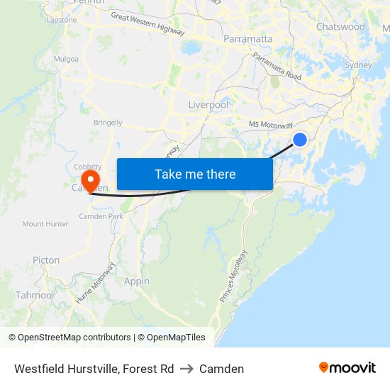 Westfield Hurstville, Forest Rd to Camden map