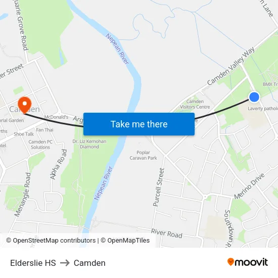 Elderslie HS to Camden map