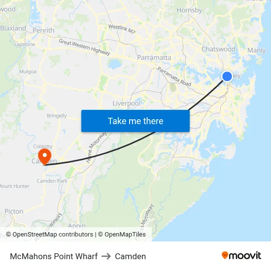 McMahons Point Wharf to Camden map