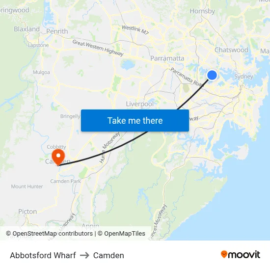 Abbotsford Wharf to Camden map