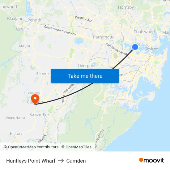 Huntleys Point Wharf to Camden map