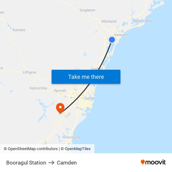 Booragul Station to Camden map