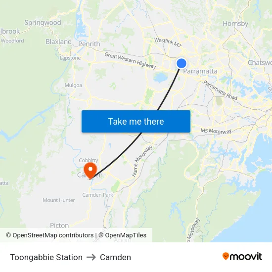 Toongabbie Station to Camden map