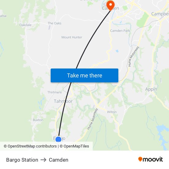 Bargo Station to Camden map