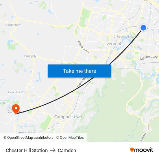 Chester Hill Station to Camden map