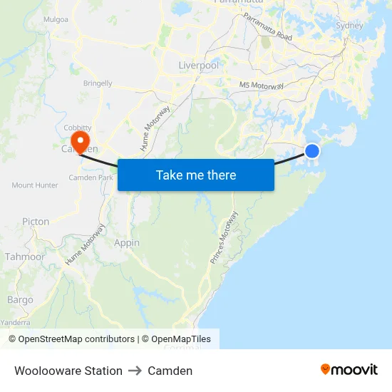 Woolooware Station to Camden map