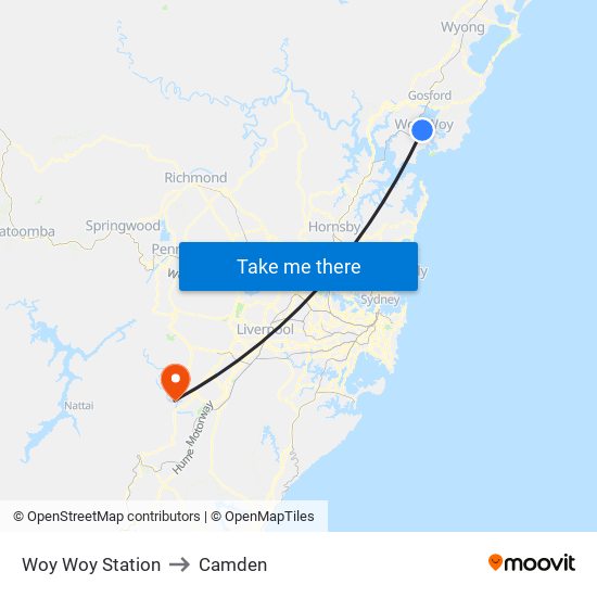 Woy Woy Station to Camden map