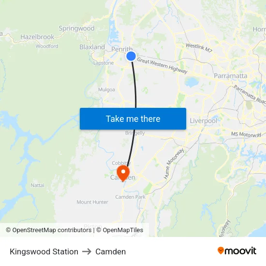 Kingswood Station to Camden map