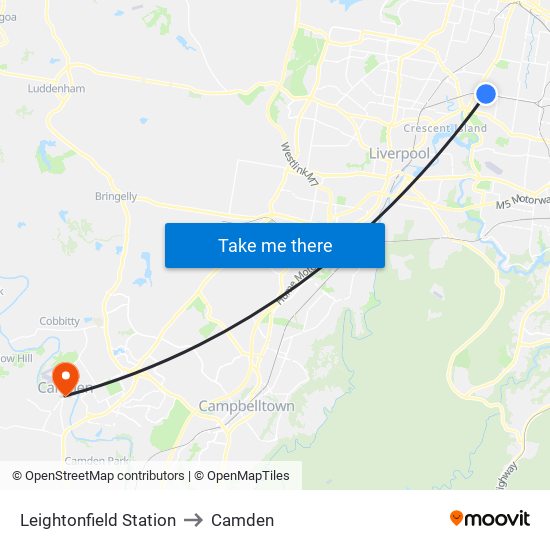 Leightonfield Station to Camden map