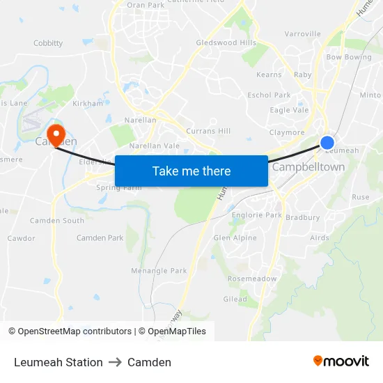 Leumeah Station to Camden map
