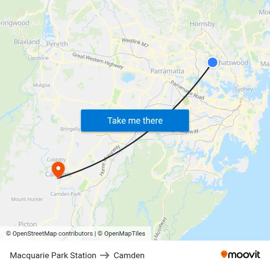 Macquarie Park Station to Camden map