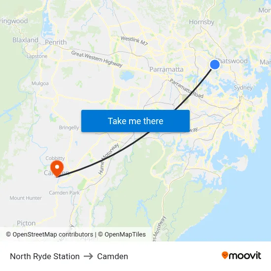 North Ryde Station to Camden map