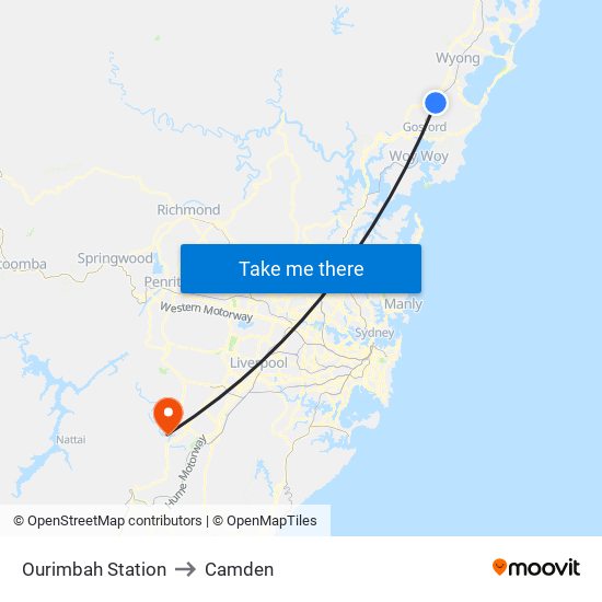 Ourimbah Station to Camden map