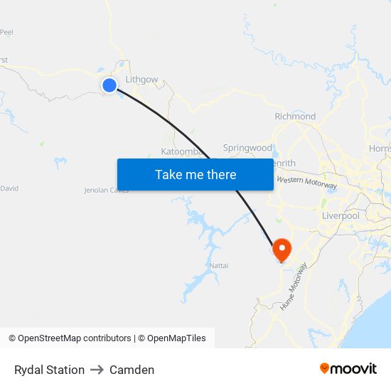 Rydal Station to Camden map