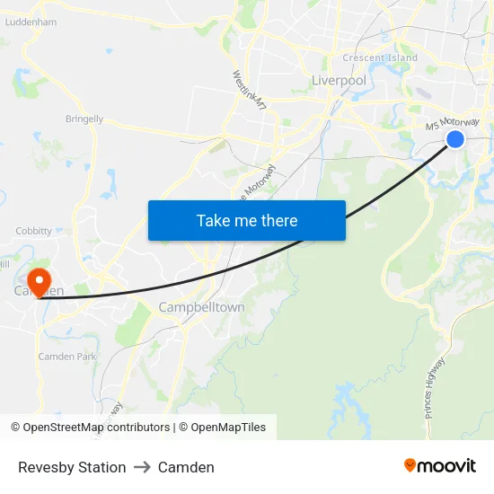 Revesby Station to Camden map