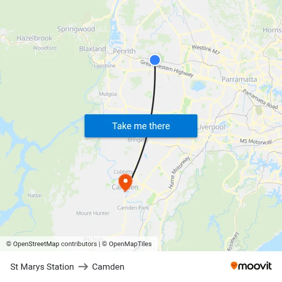 St Marys Station to Camden map